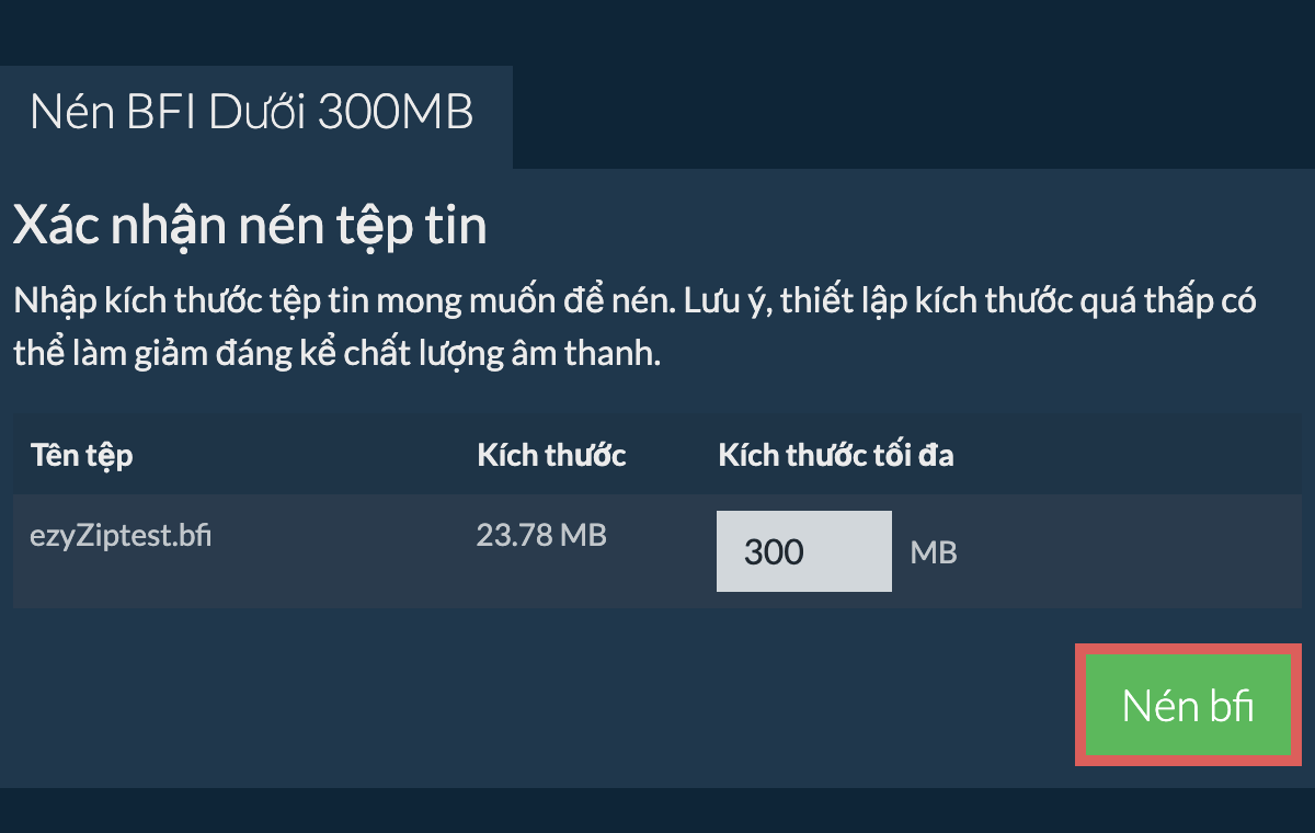 Chuyển đổi thành 300MB