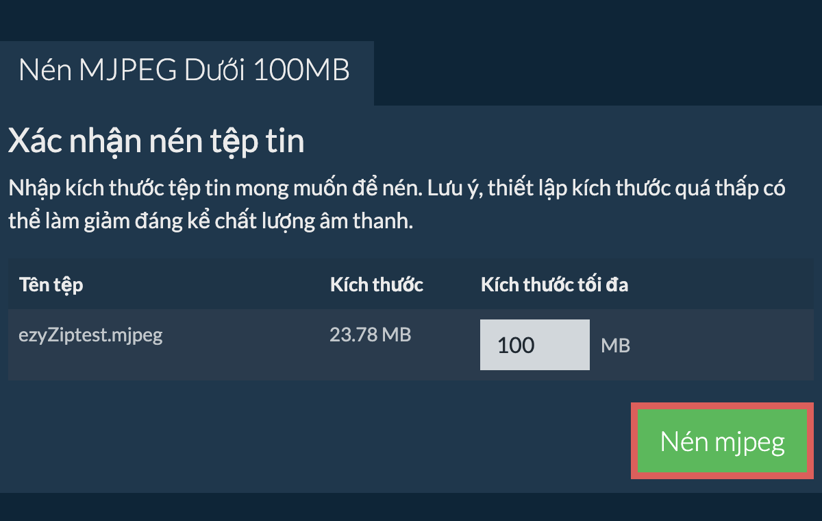 Chuyển đổi thành 100MB