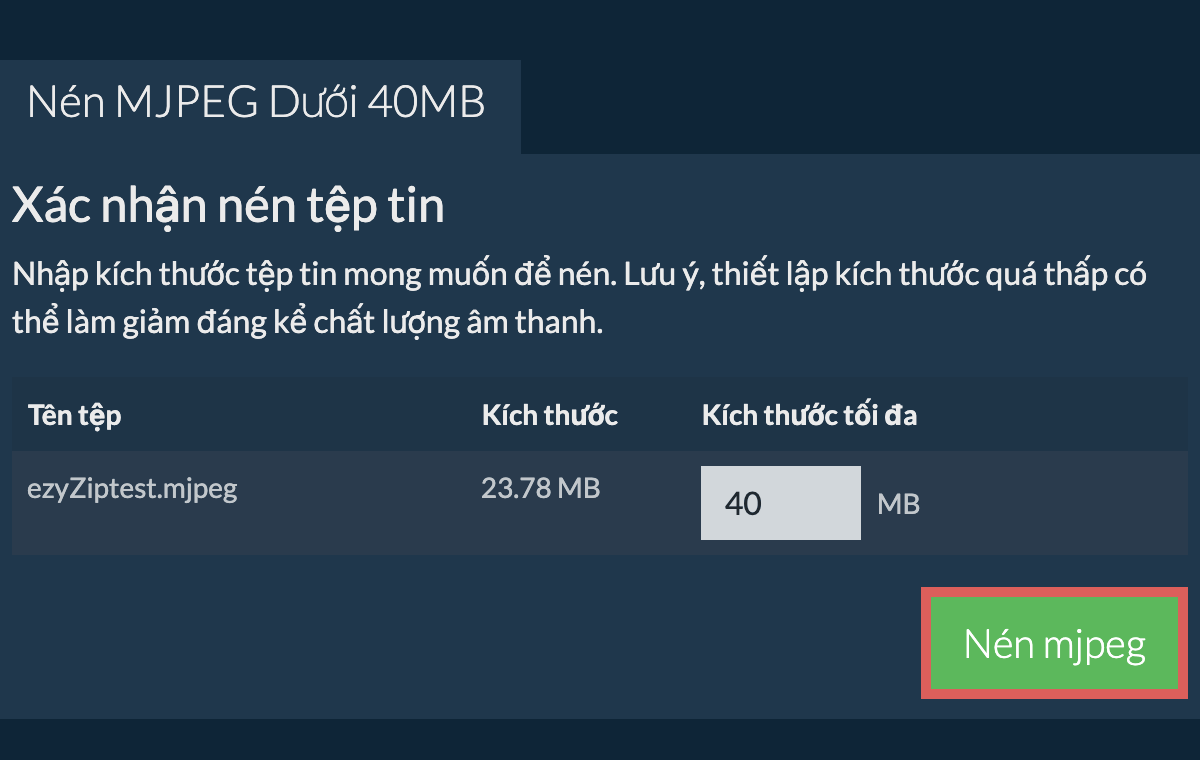 Chuyển đổi thành 40MB