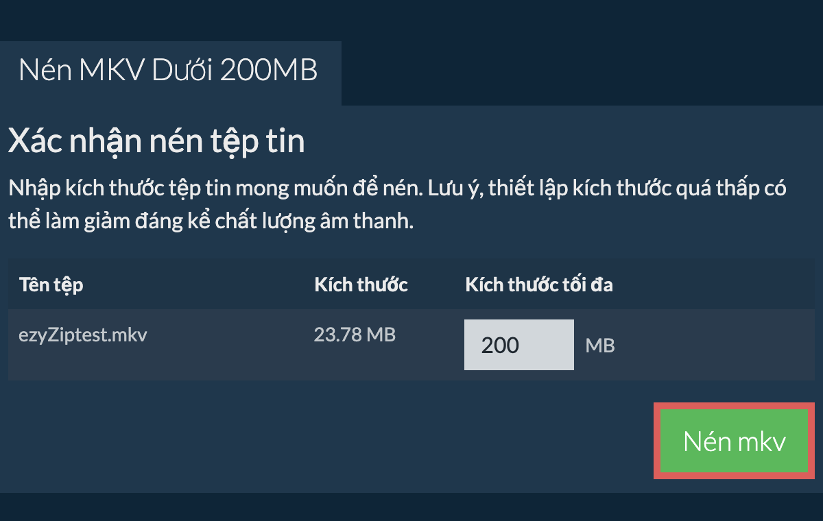 Chuyển đổi thành 200MB