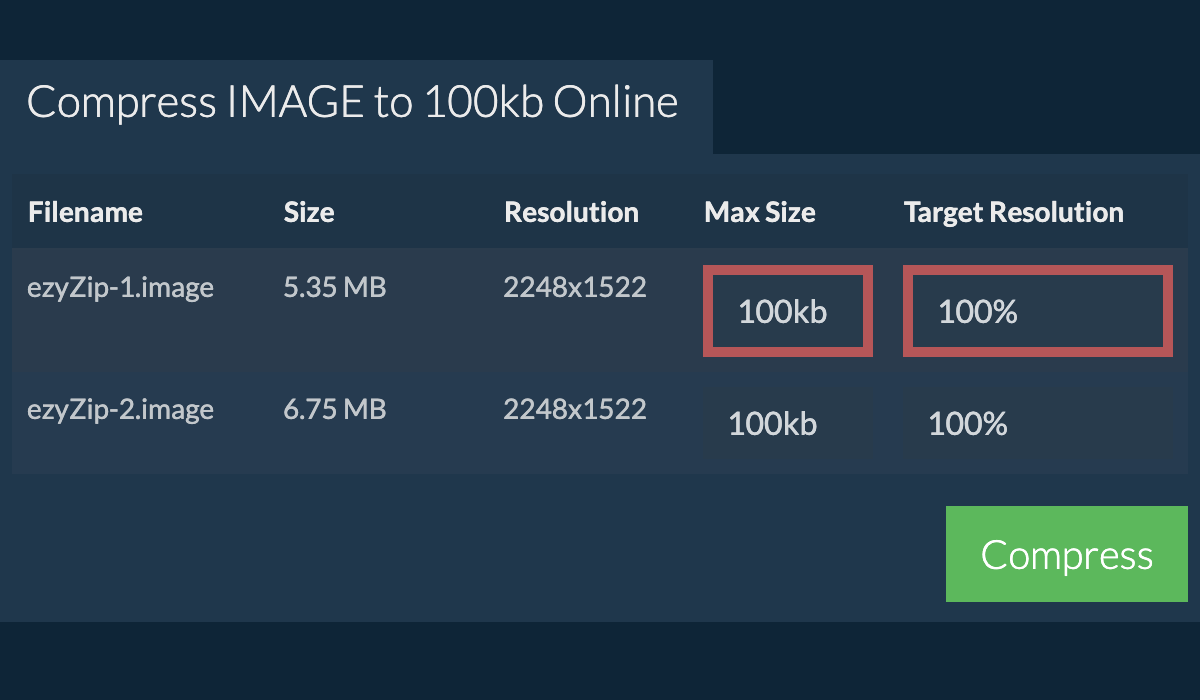 Compress IMAGE To 100kb Online Fast EzyZip