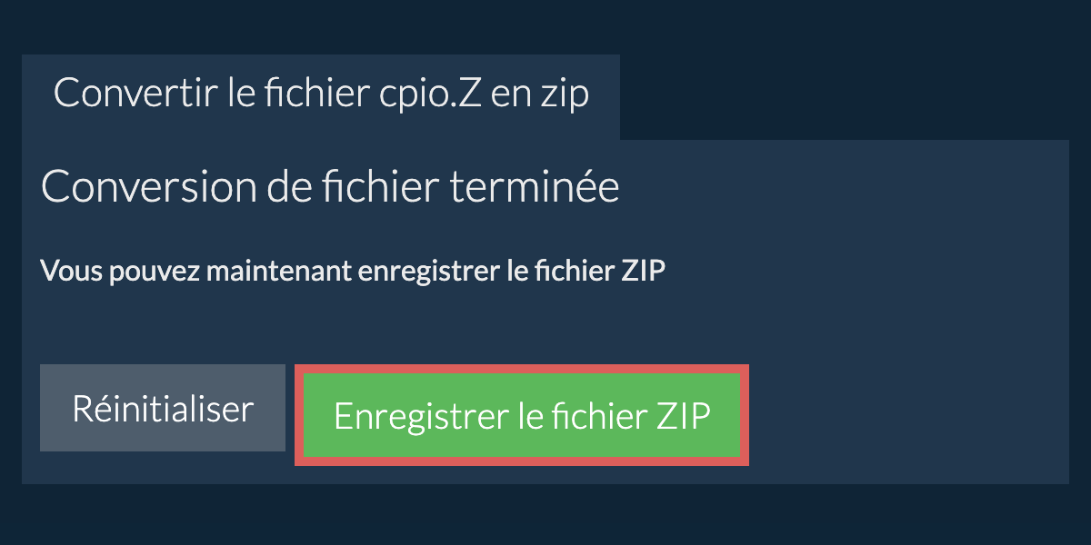 Enregistrer le fichier zip