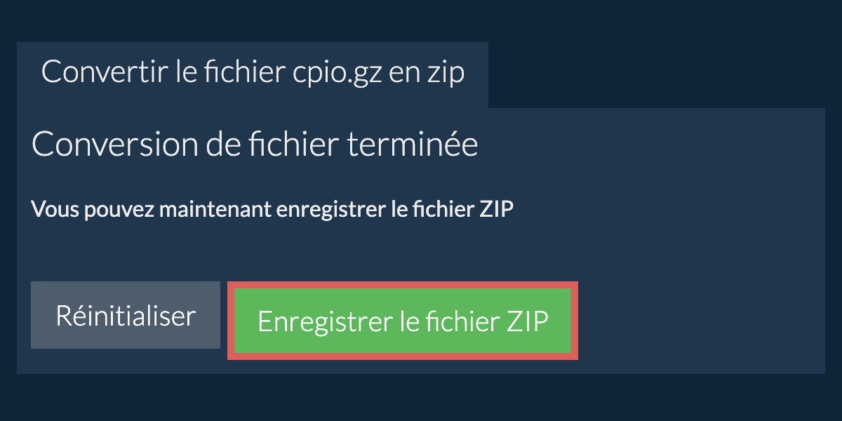 Enregistrer le fichier zip