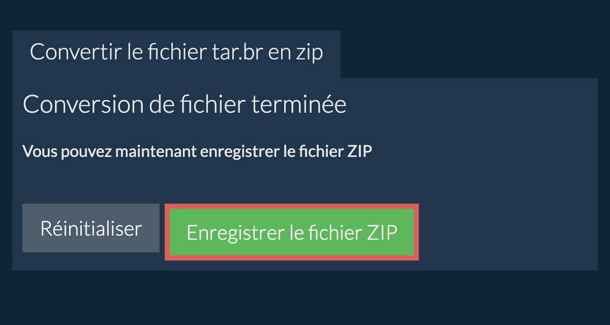 Enregistrer le fichier zip