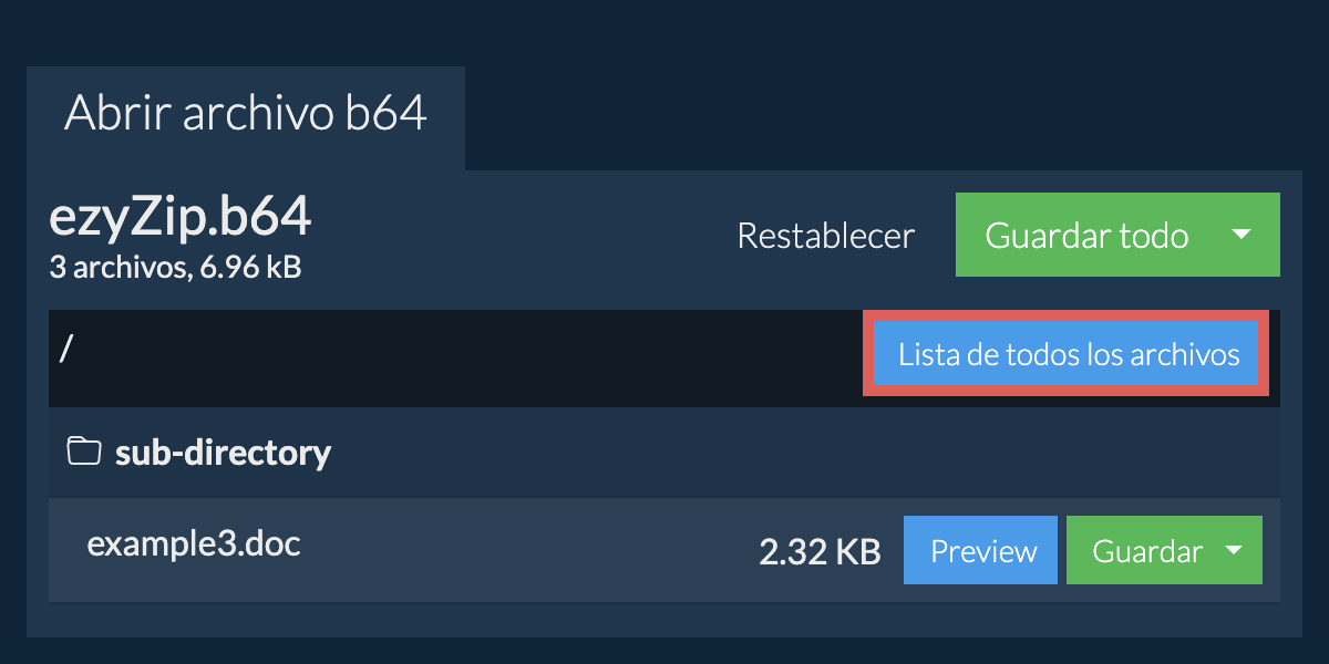 Lista de todos los archivos dentro del archivo b64