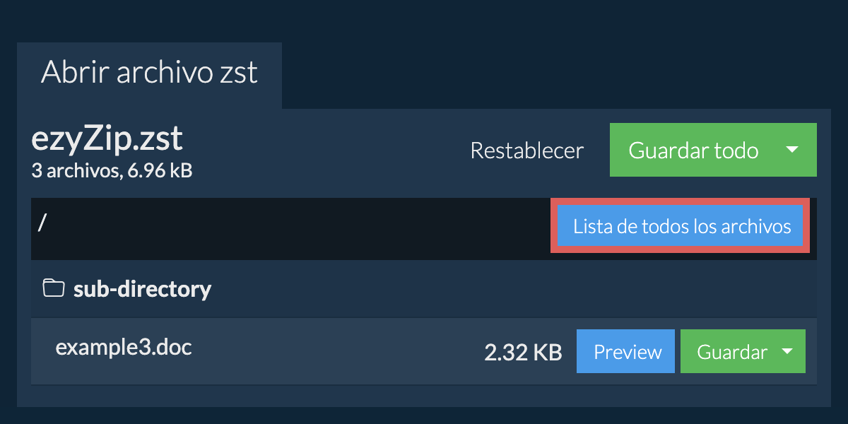 Lista de todos los archivos dentro del archivo zst