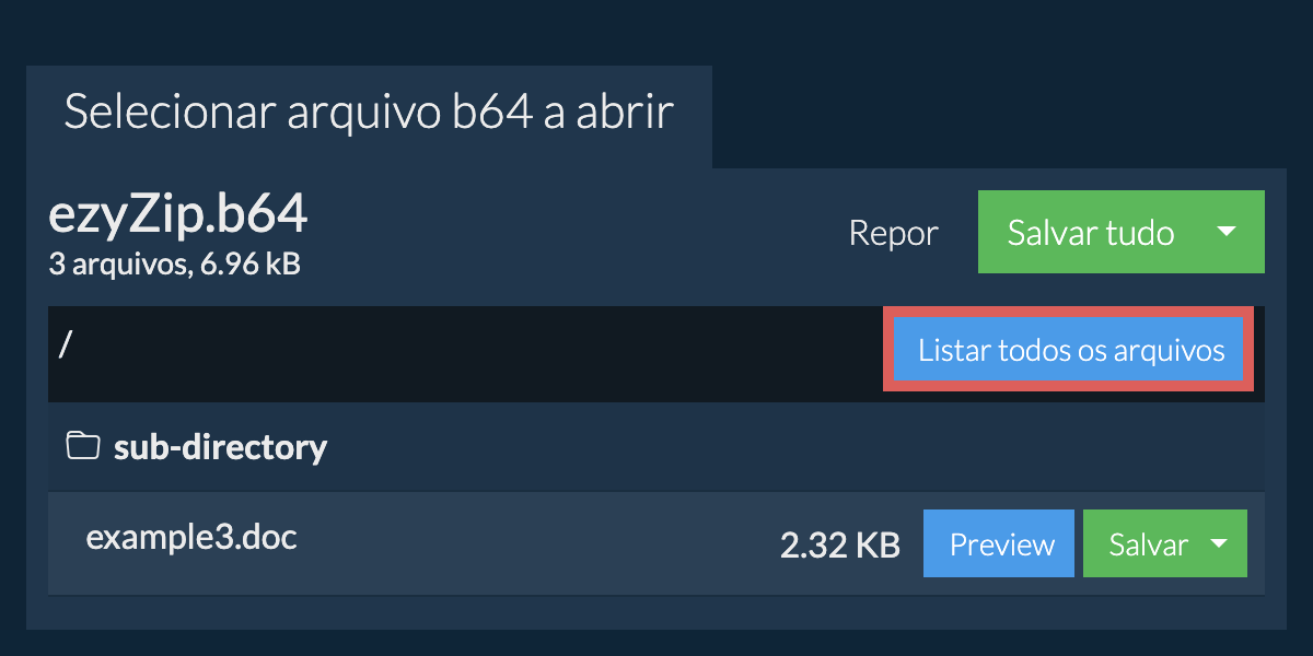 Lista de todos os arquivos dentro do arquivo b64