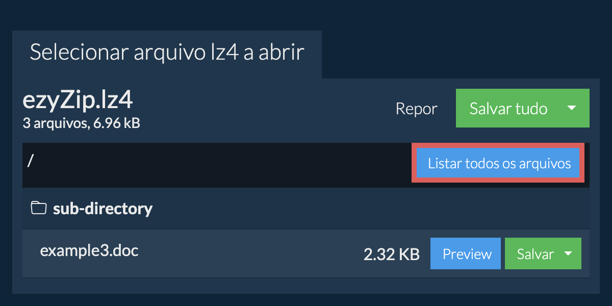 Lista de todos os arquivos dentro do arquivo lz4