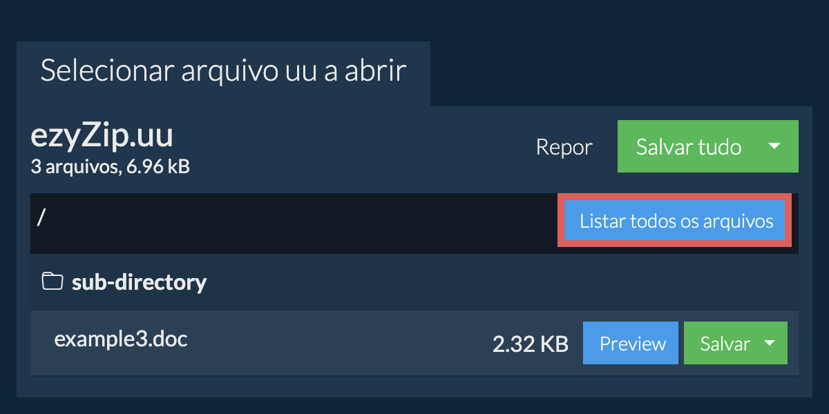 Lista de todos os arquivos dentro do arquivo uu