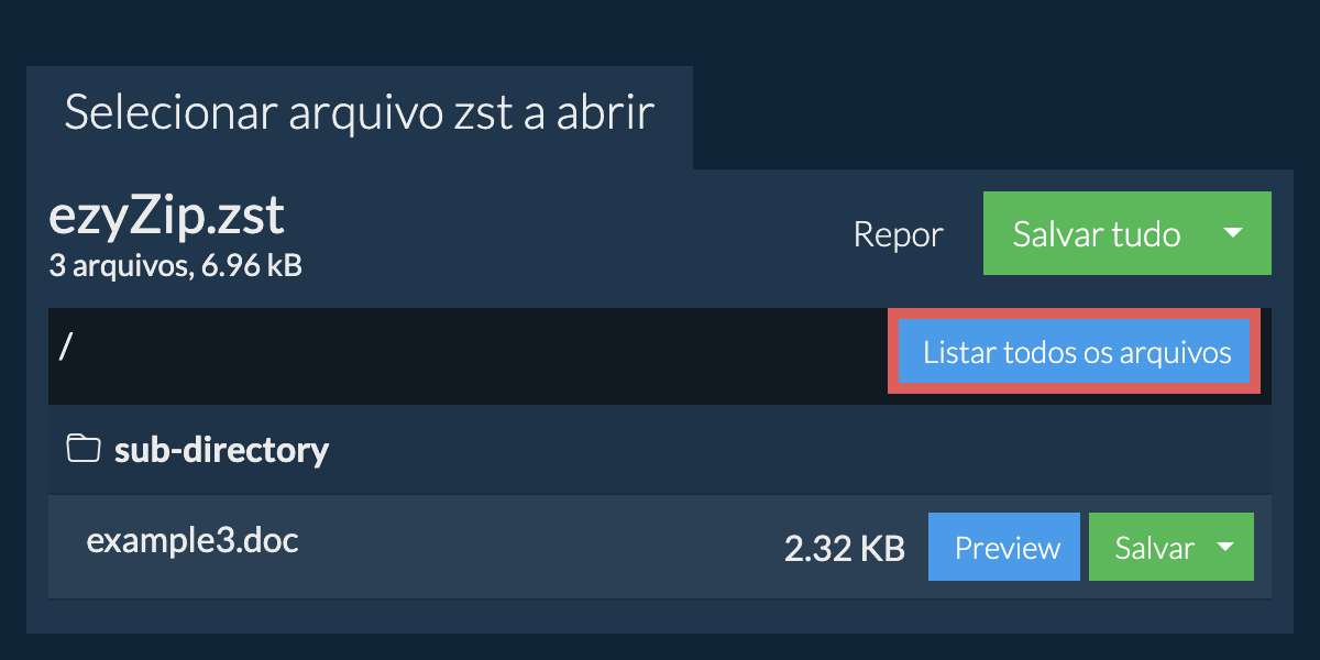 Lista de todos os arquivos dentro do arquivo zst