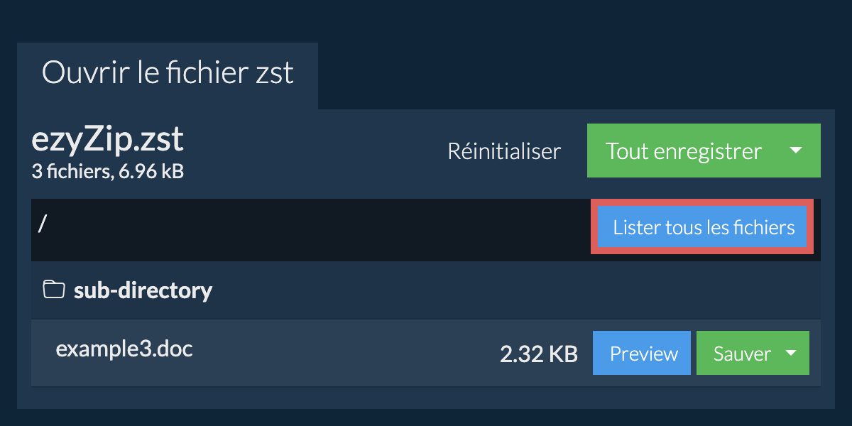 Liste de tous les fichiers dans le fichier zst