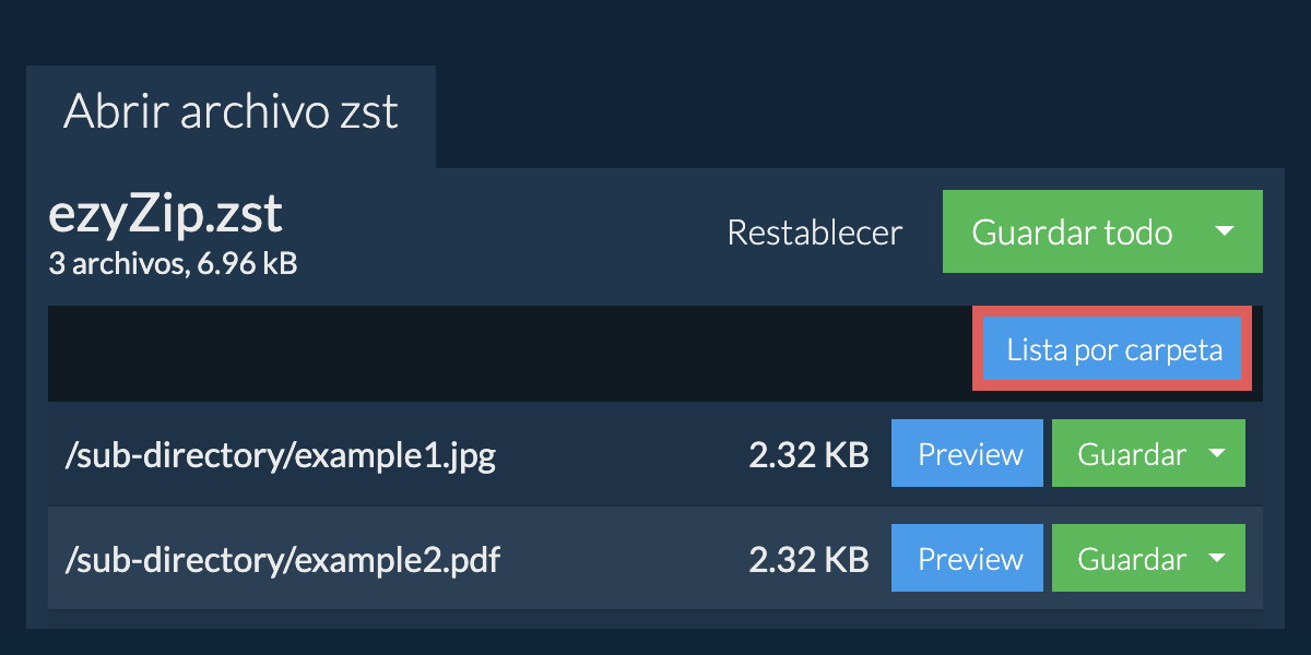 zst: Lista por carpeta
