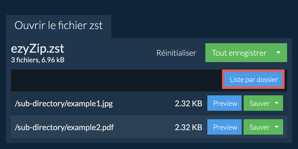 zst: Liste par dossier